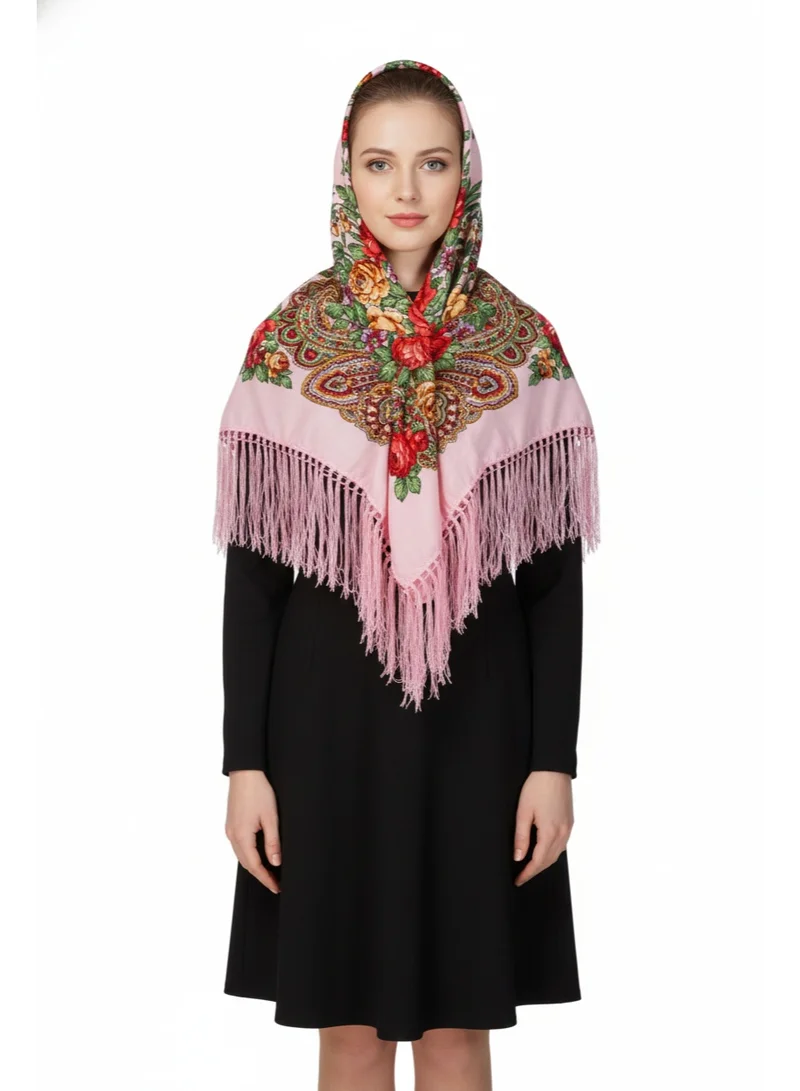 Bidani Blush Folk Shawl – Floral Pattern